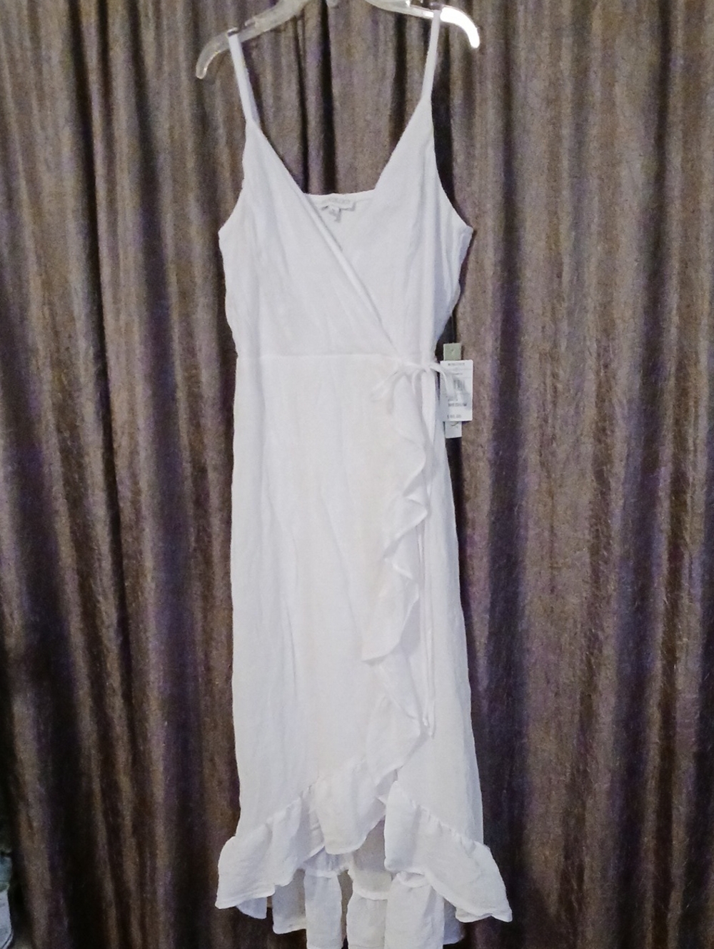 Women's White Wrap Ruffle Maxi Dress